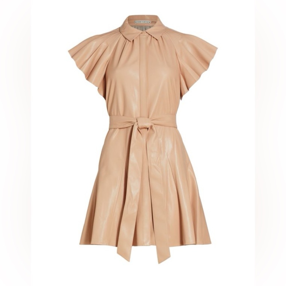 Alice + Olivia Blush Leather Tie-Waist Mini Dress